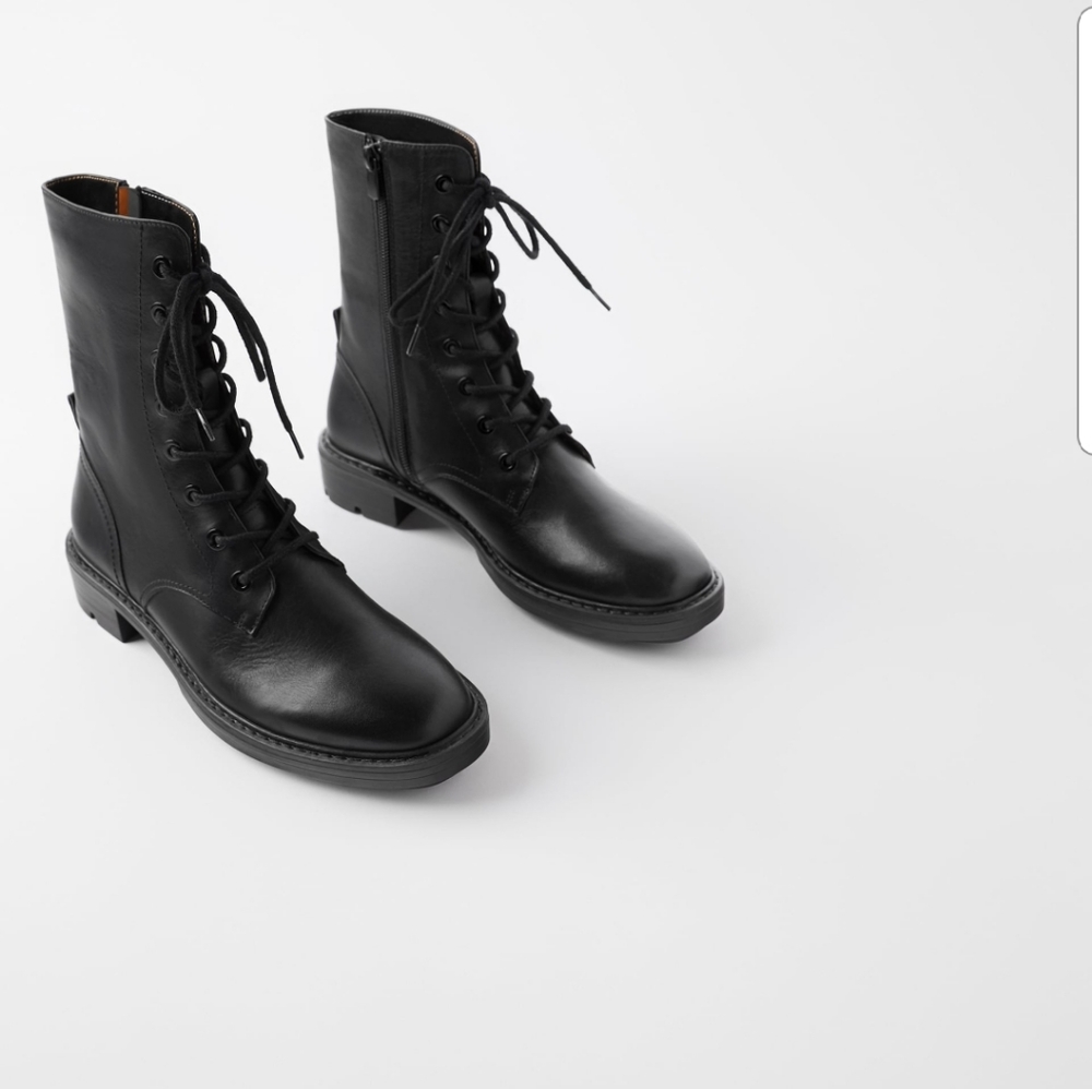 ZARA Flat Leather Ankle Boots - Picture 4 of 8